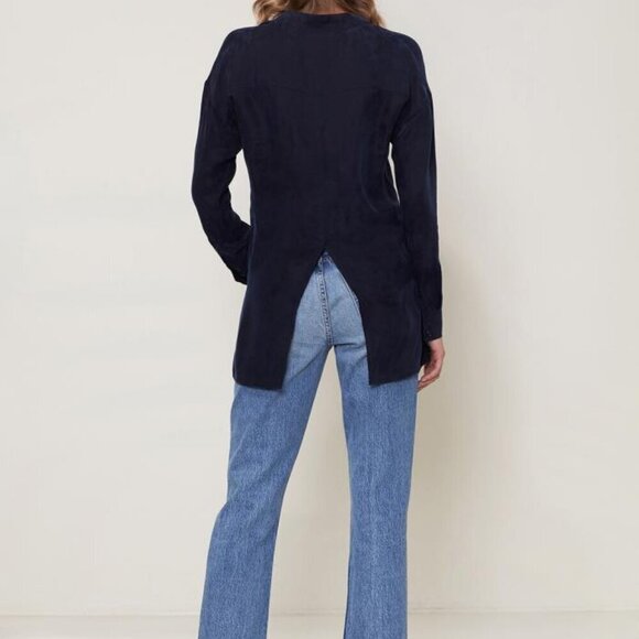 Ro&De Noir Wrap Front Hi-Lo Blouse Cupro Blend Navy Size XS - Picture 2 of 9